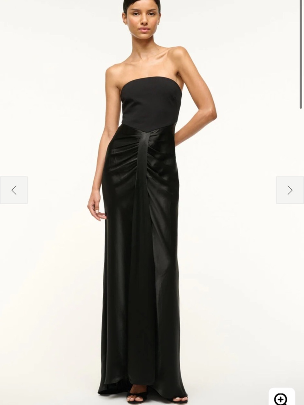 STAUD Wayfaring Dress Strapless Black Draped Satin Gown